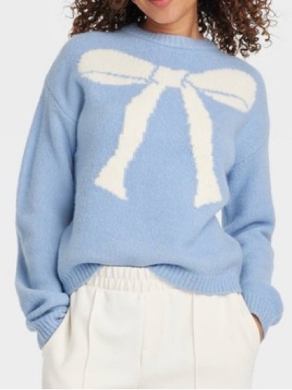 A new day coquette bow crew neck long sleeve sweater size M